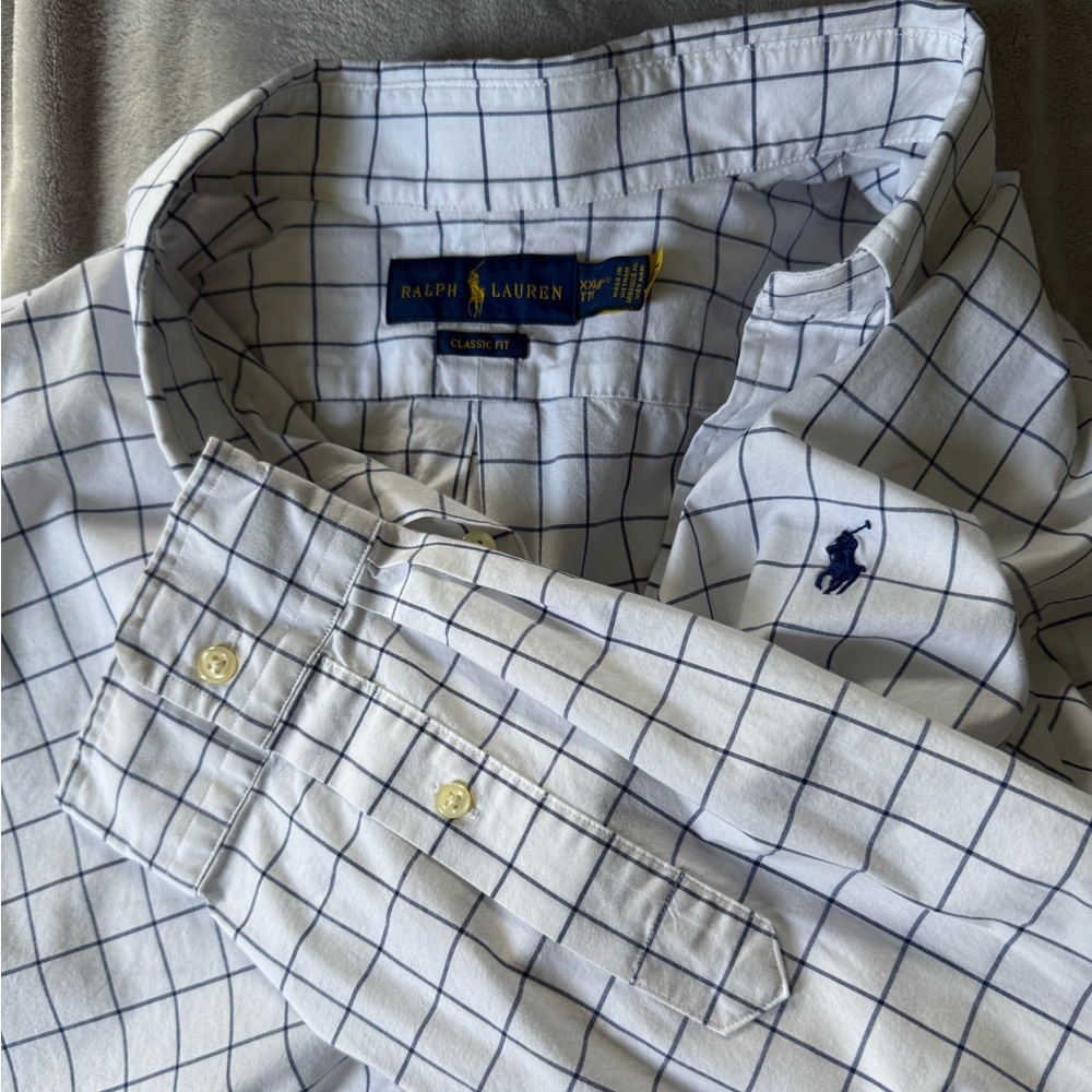 Ralph Lauren Men's Blue and White Plaid Shirt
